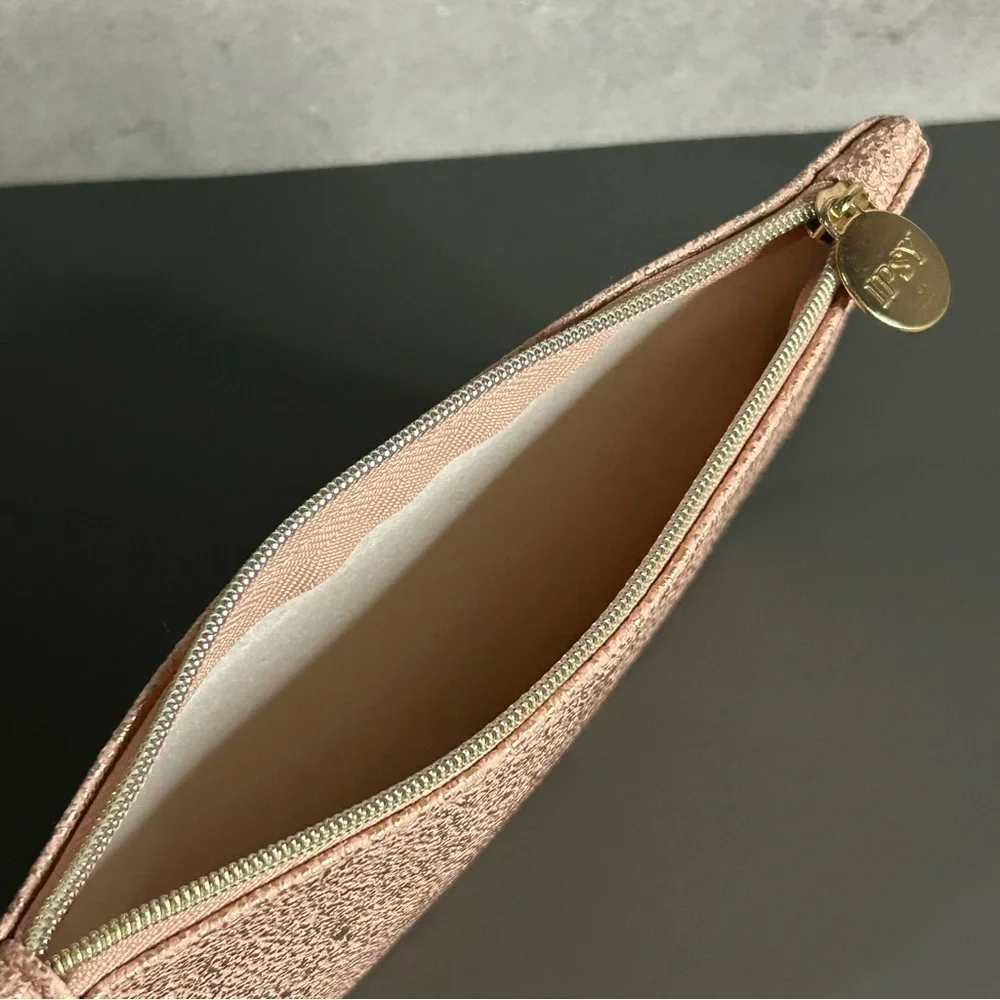 Ipsy Textured Mauve Glitter Cosmetic Pouch
